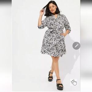 Torrid Mini Poplin Shirtdress Black Floral Size 1